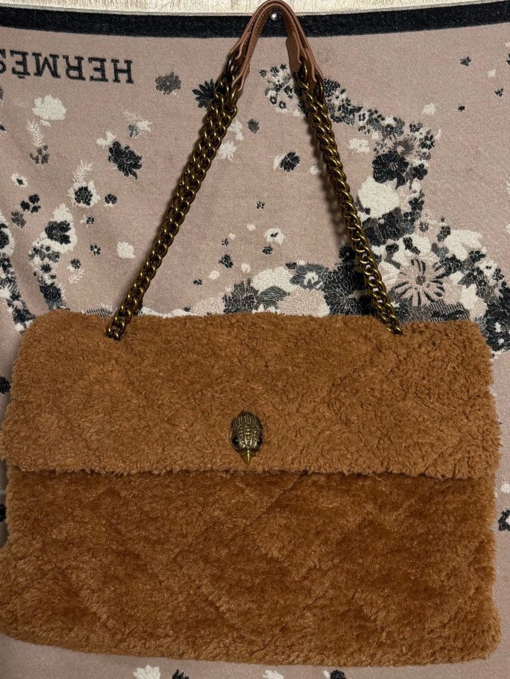 Kurt Geiger London Camel Teddy Faux Shearling Kensington Shoulder Bag